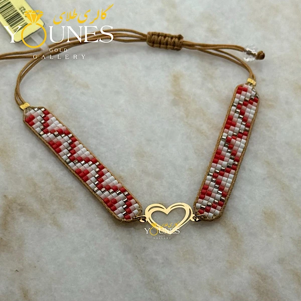 تصویر دوم دستبند بند میوکی قلب دو لاین طلا